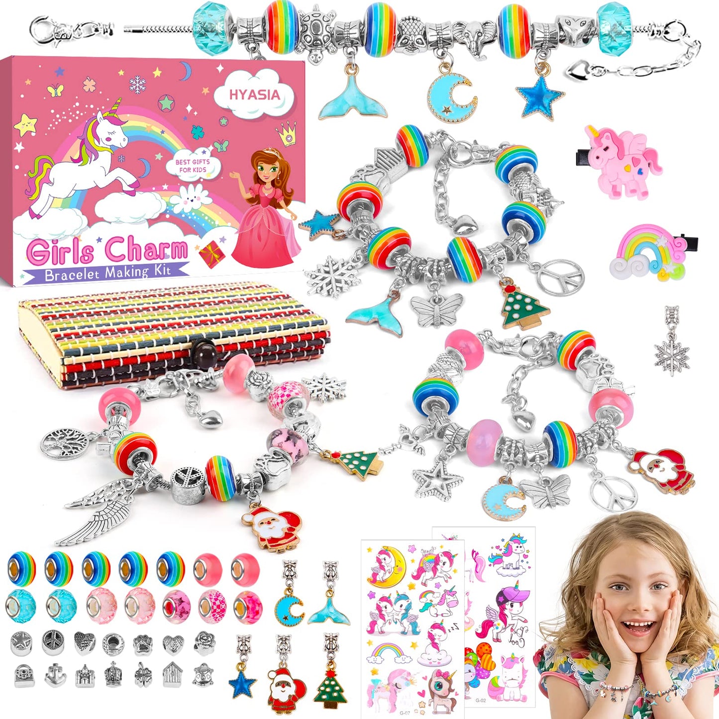 HYASIA Unicorn Gifts for Girls Jewelry Making Kit - Kids Toys Arts Crafts for Kids Age 6 7 8 9 10+ Year Old, Charm Bracelet Maki