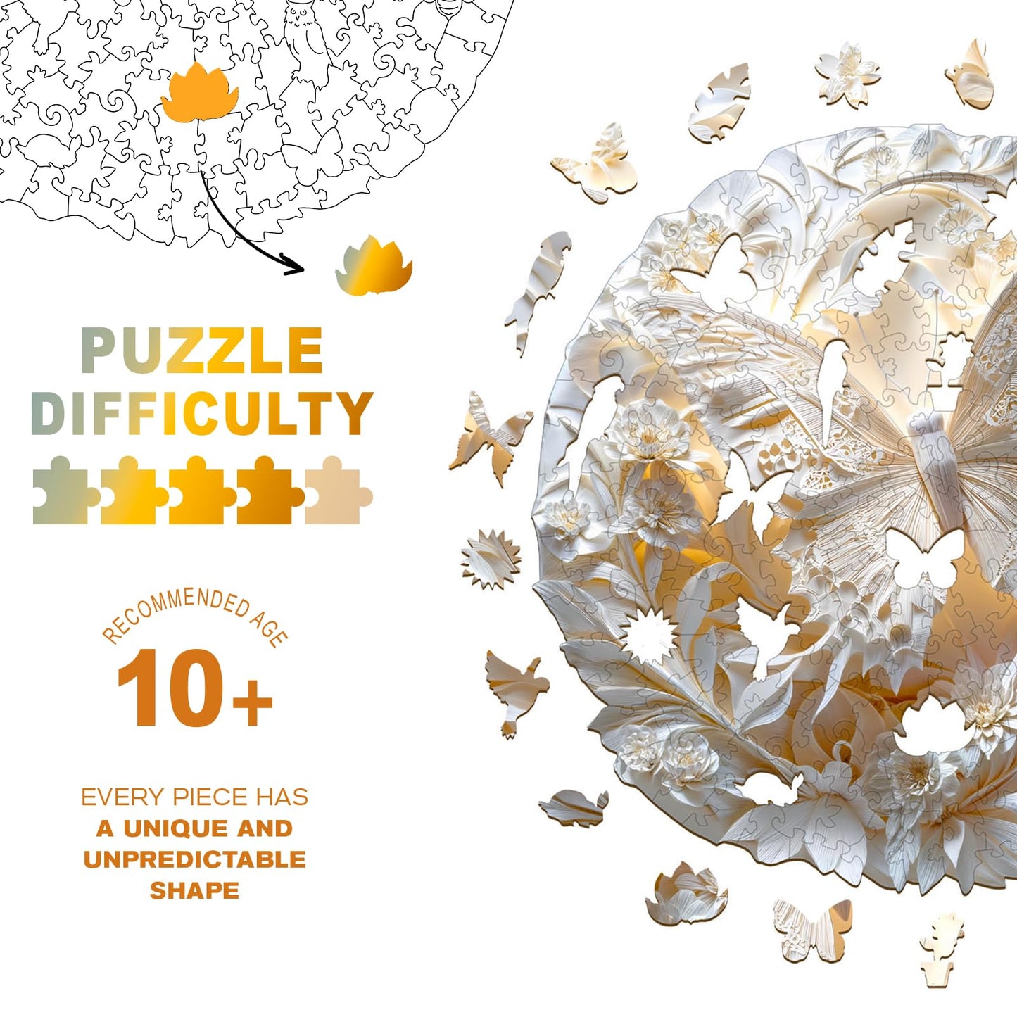 Wooden Puzzles for mature-themeds  Unique Animal Shaped Paper Butterfly mature-themed Puzzle  3D Vision Wooden Jigsaw Puzzles mature-themed  Challenging Creative Gifts Family Games 13.4 * 13.4in 290pcs