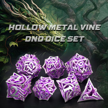 FONVGOGO Metal DND Dice Set of 7 for Dungeons and Dragons Hollow Polyhedral Metal Vine Dice Set D&D with Case Role Playing D and