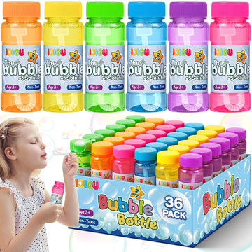 IJIGU Bubble Bottles 36 Pack (2oz)  Bubbles for Kids  Bubble Solution with Bulk Wands in 6 Colors as Party Favors for Toddlers 1-3  Summer Outdoor Toy Gift for Boys & Girls