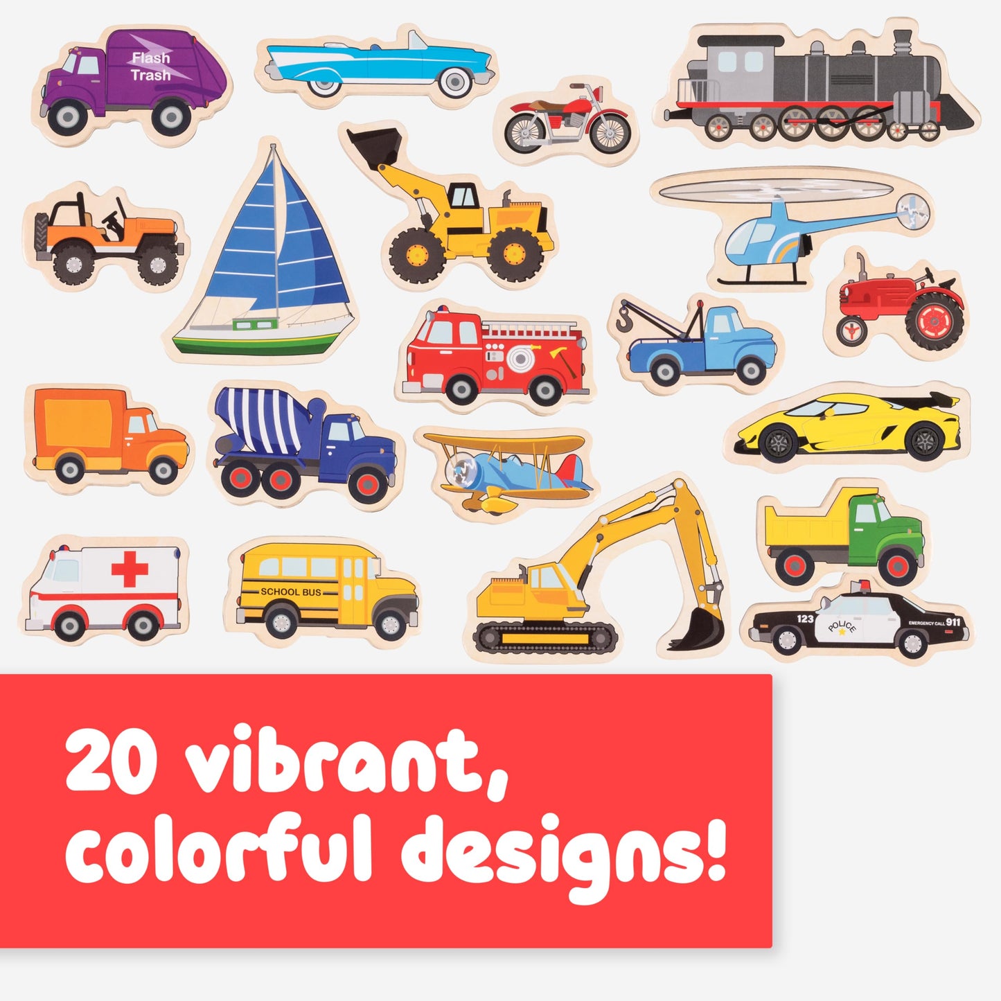 Spark & Wow Wooden Magnets | Transport | Magnets For Kids Ages 2+ | Open-Ended Play | Adhere To Fridges, Whiteboards And More