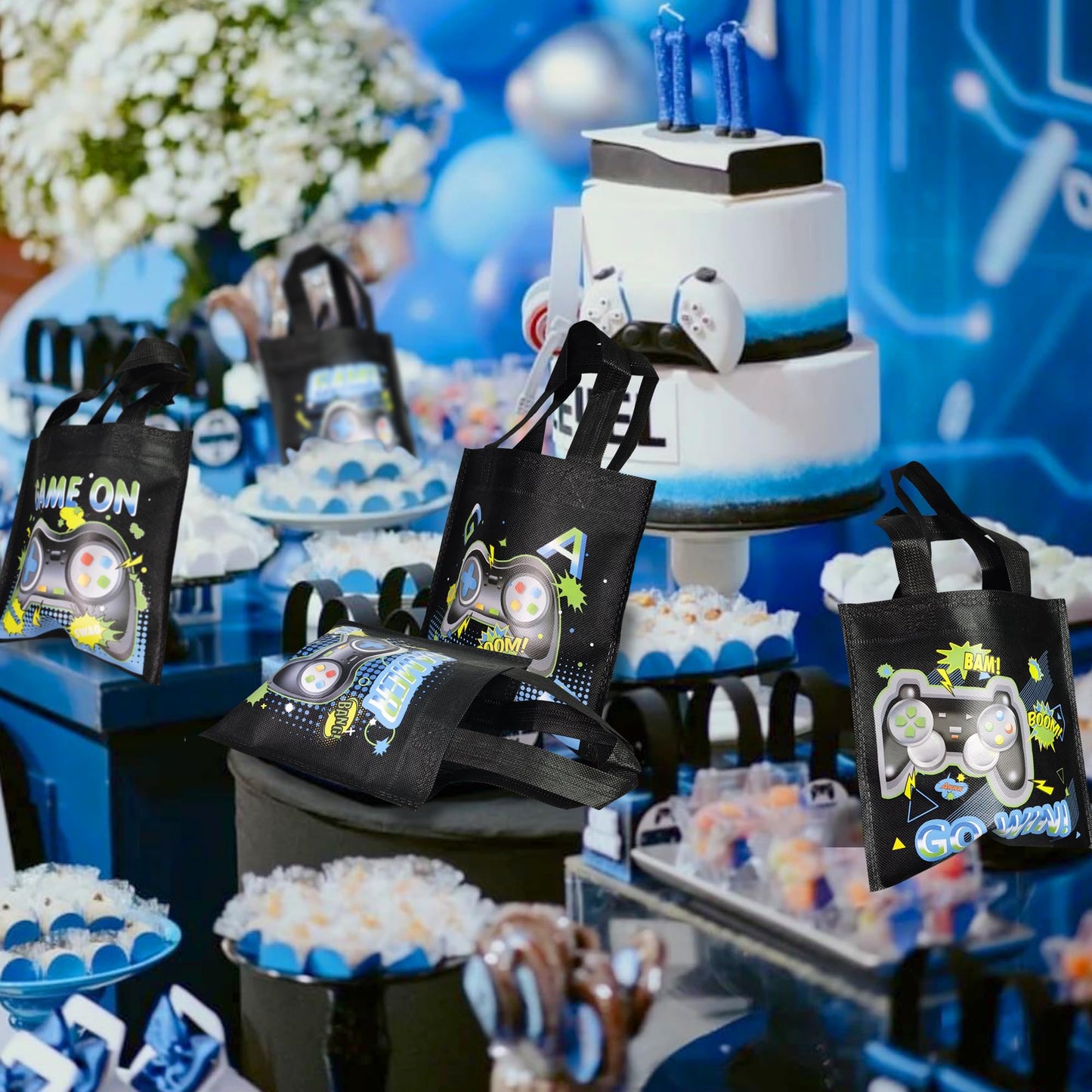 BANBALLON 20 PCS Video Game Party Favor Bags Gamer Gift Bags Treat Gift Bags for Kids Game On Birthday Party Video Game Theme Pa