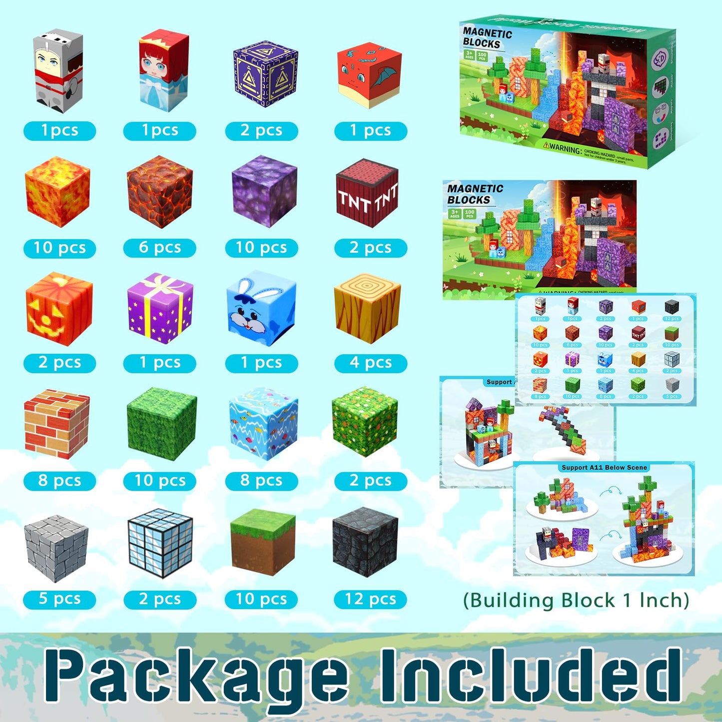 Nvdilo 100Pcs Magnetic Blocks -Adventure At Sea World Blocks Set - Magnetic Cubes Building Blocks Toys For Halloween Christmas B