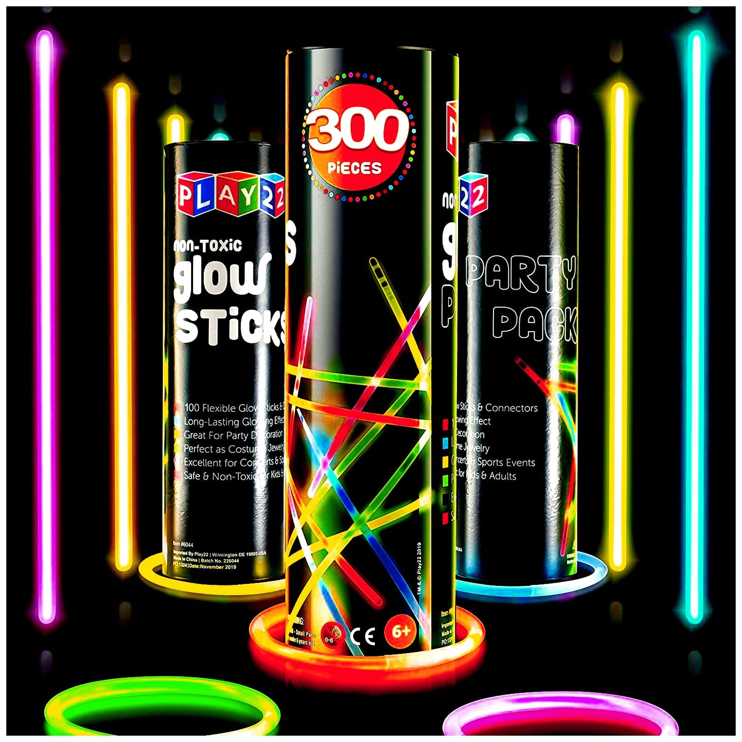 Play22 300 Pc 8    Ultra Bright Glow Sticks Bulk Party Pack - Halloween Glow in The Dark Party Favors - Glowsticks Party Supplie