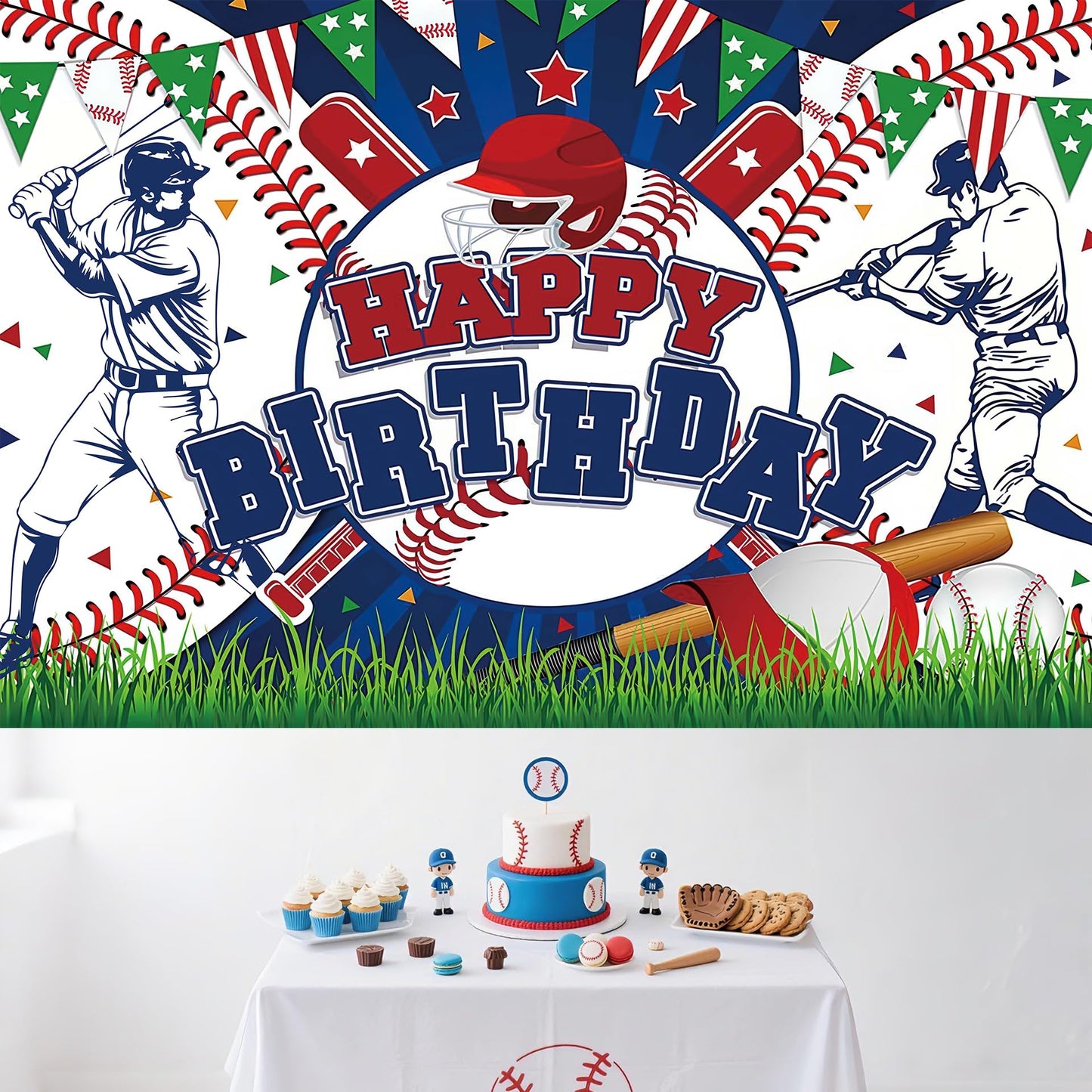 Baseball Birthday Party Backdrop Baseball Themed Happy Birthday Banner Photography Background for Boys Kids Teens Party Supplies
