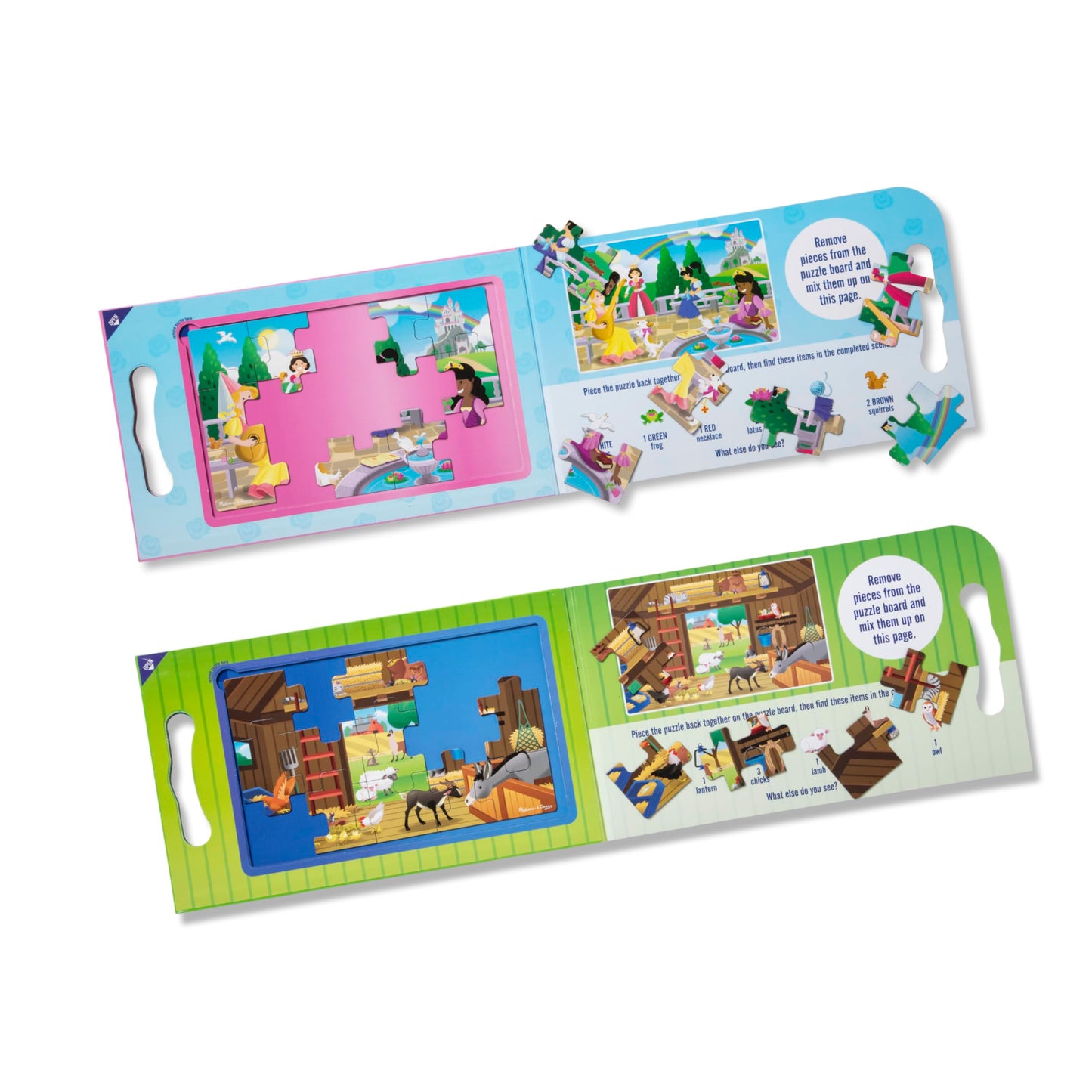 Melissa & Doug Take-Along Magnetic Jigsaw Puzzles Travel Toy 2-Pack Farm, Princesses