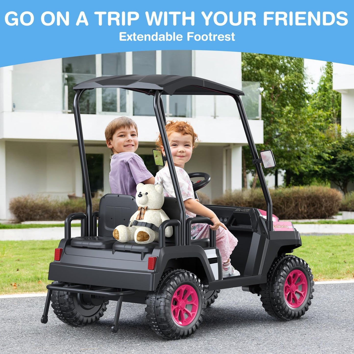 R9 24V Kids Golf Cart, 4 Seats, 4Wd Kids Electric Car W/Remote Control, Spring Suspension, Multimedia Functions Including Music,