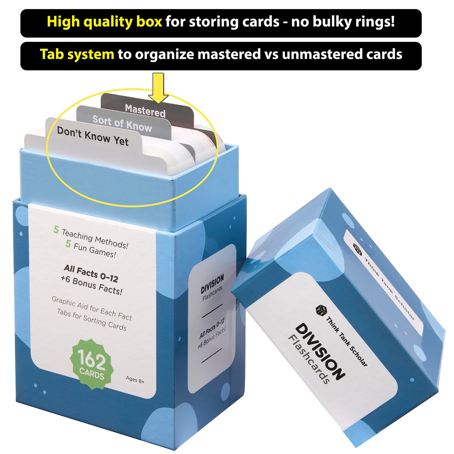 Think Tank Scholar 162 Division Flash Cards Set (Award Winning) All Facts 0-12 for Kids in 2ND  3RD  4TH  5TH  6TH Grade Class or Homeschool - Learn Math Manipulatives  Games & Charts
