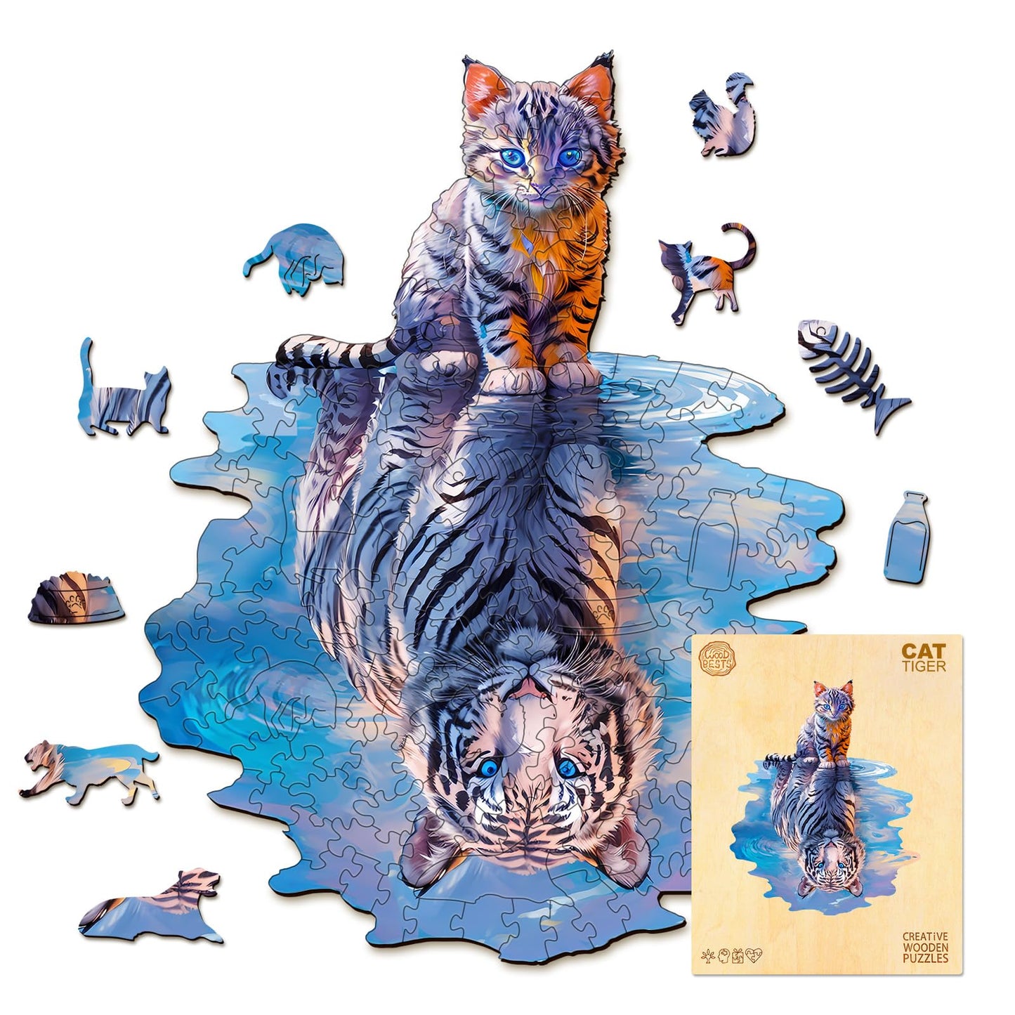 Wudhank Wooden Puzzles for mature-themed  Cat Tiger Wooden Jigsaw Puzzles  Unique Shape Wooden Jigsaw Puzzle  Best Gift for Family Game (L-13.3 * 10.7in-175pcs)