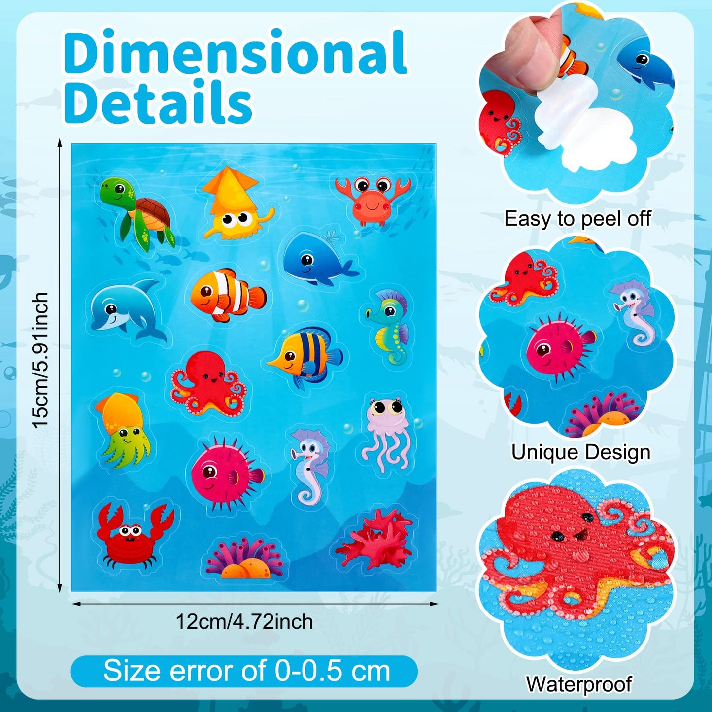 480 Pieces Sea Life Shape Stickers For Kids Self Adhesive Octopuses Crabs Turtles Seahorses Jellyfish Whales Cute Waterproof Ocean Animal Stickers For Ocean Theme Party Classroom