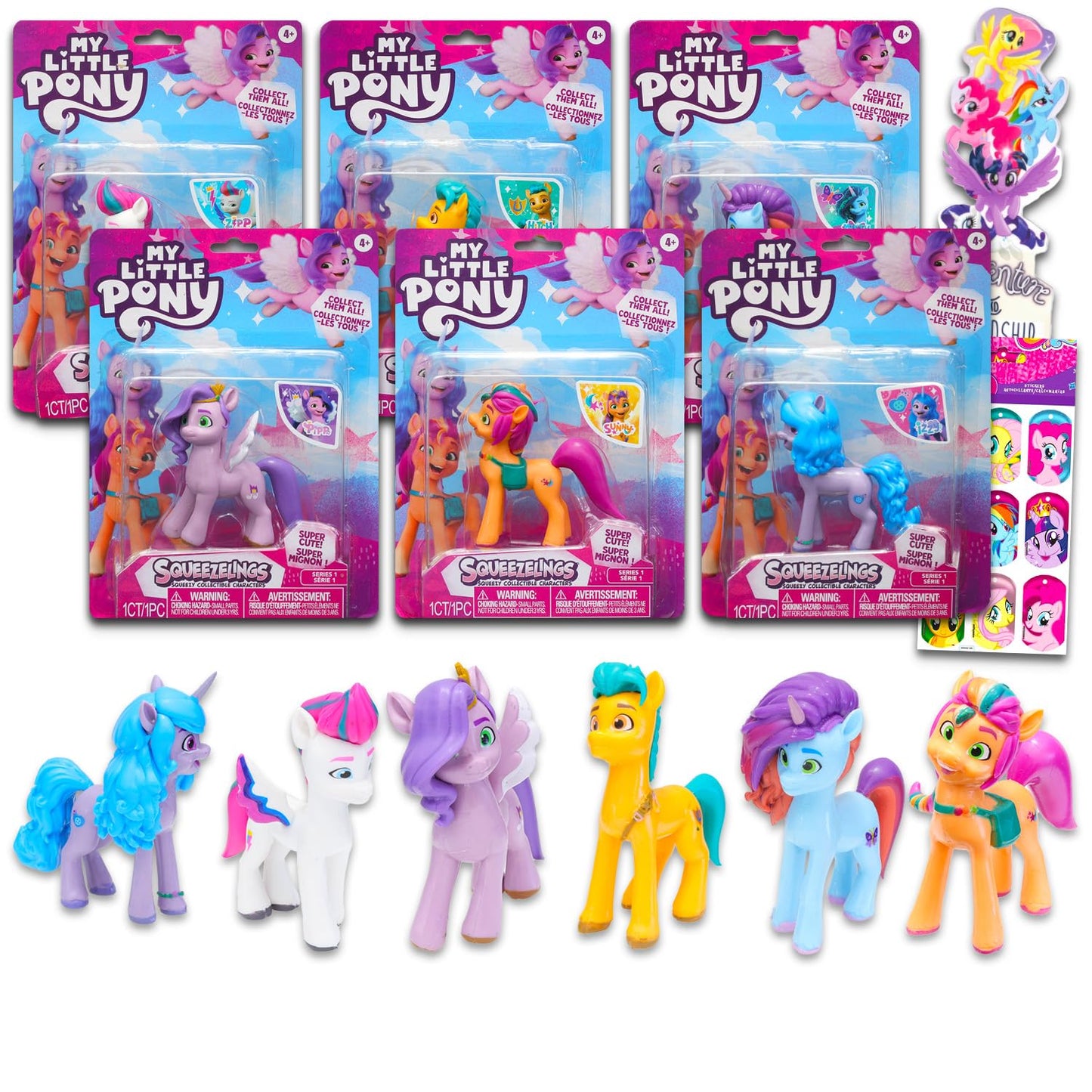 My Little Pony Mini Figures 6 Pack - Toy Bundle With 4 Cupcake Topper Figurines Plus Stickers, Bookmark | Party Supplies