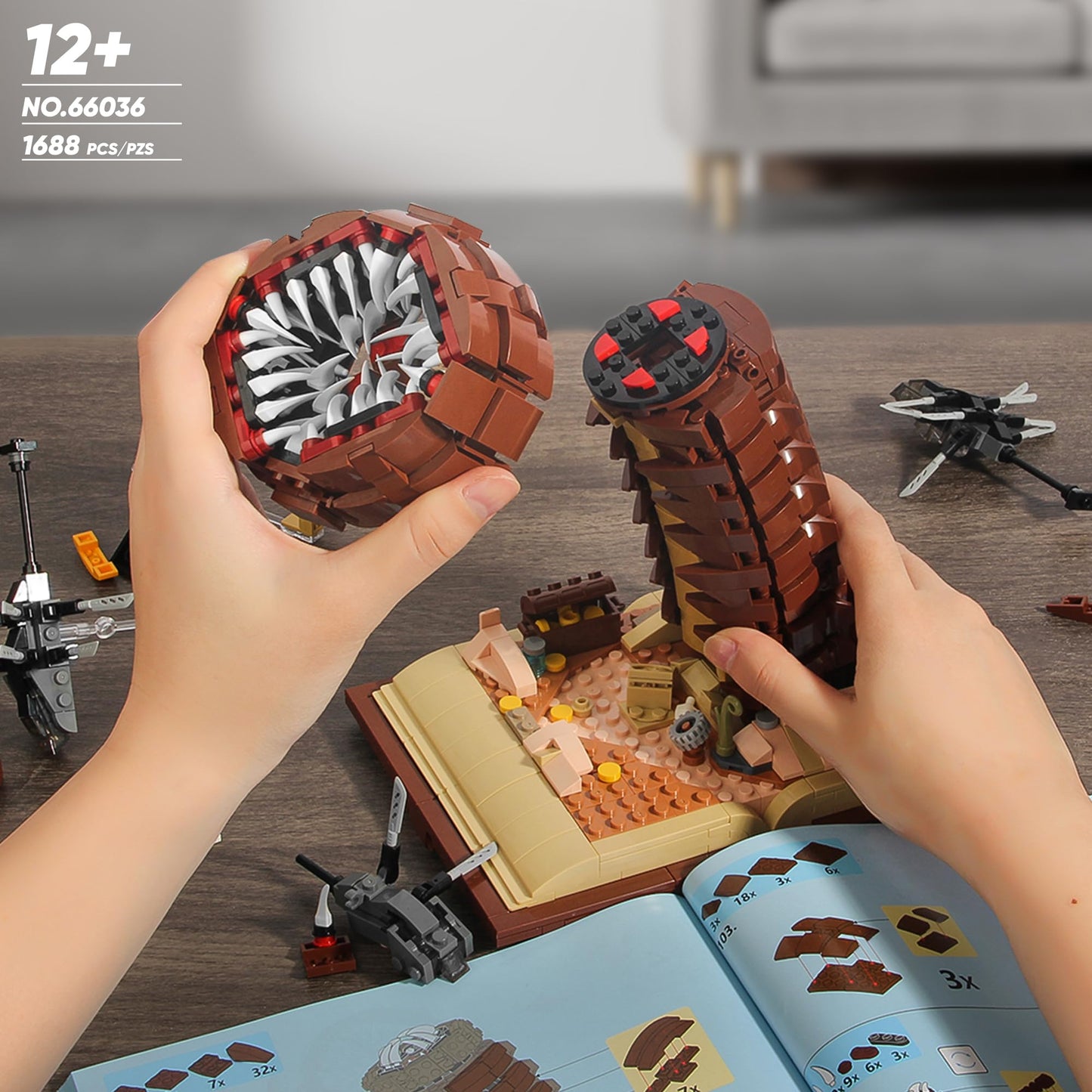 BuicraHub Sandworm Building Blocks Set, 1688 Pcs, Brown, Includes Suspended Ornithopter, Creative Gift for Boys 8-12 and Movie Fans
