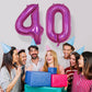 40 Balloon Laser Hot Pink, Self Inflating 40 Inch Number 40 Mylar Balloon Bright Pink Decor For Women, Foil Helium Iridescent Bi
