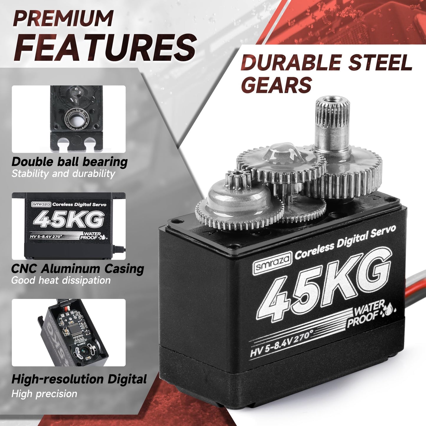 Smraza 45KG Servo Motor Steering High Torque for RC: 2pcs HV 8.4V Coreless Waterproof Digital Servo with Full Metal Gear for RC