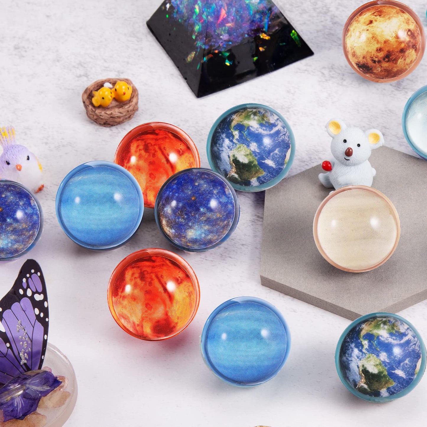 Pllieay 24Pcs Space Solar System Eight Planets Themed Bouncy Balls For Kids Party Favors, Gift Bag Filling, 32Mm