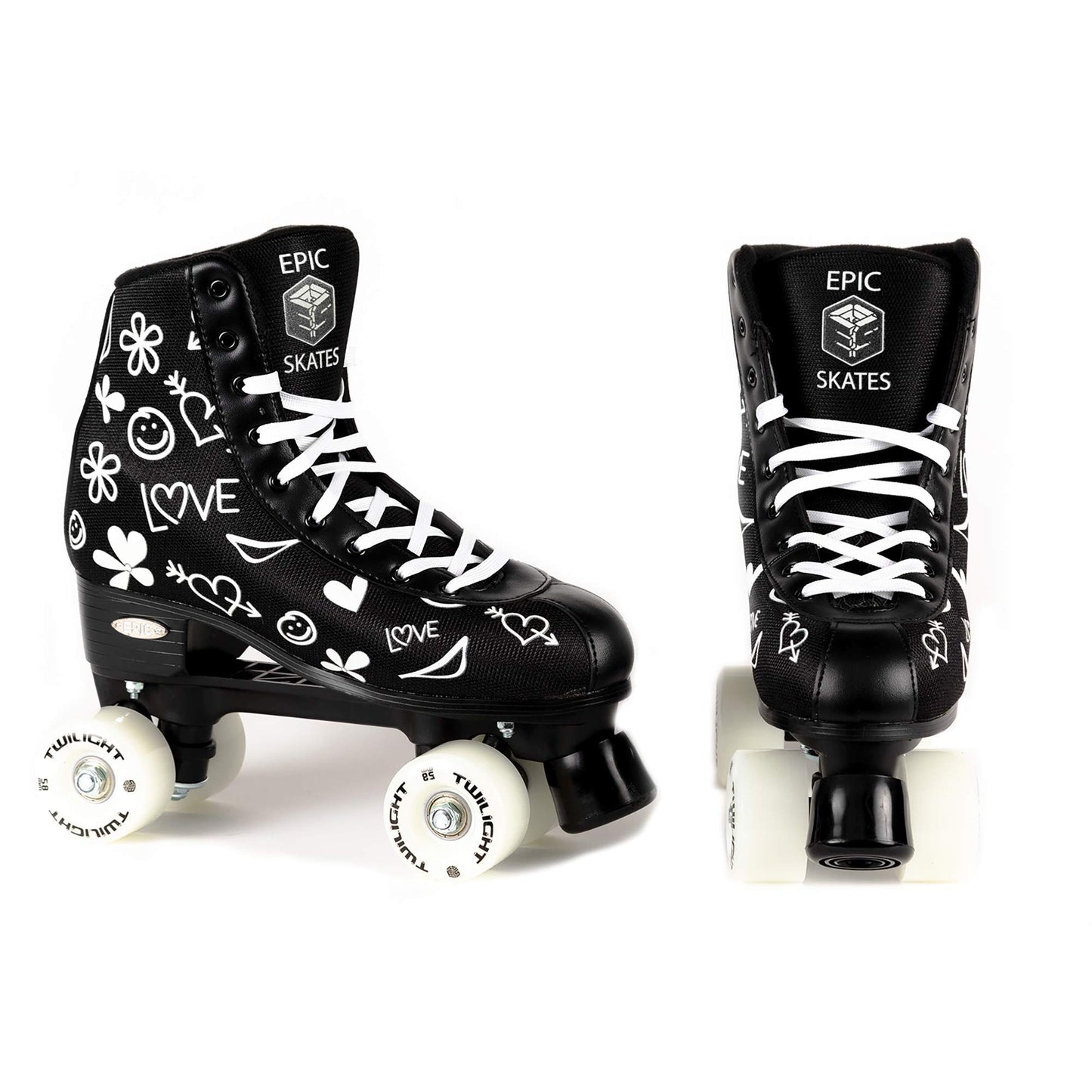 Epic Skates Womens Luv Quad Roller Skates, Black/White, Ladies 7