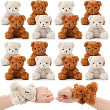 Ceenna 16 Pcs Valentine's Day Stuffed Bear Animal Slap Bracelets Plush Bear Slap Bracelets 8.66 Inch Adorable Bear Slap Wrist Br