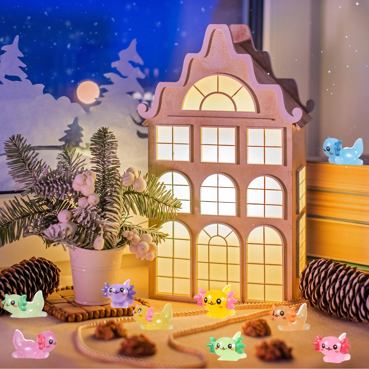 GGSTDDUP 70 Pcs Mini Resin Axolotl, Tiny Axolotl Miniature Figures Toy Mini Axolotl Charm Ornament for Fairy Garden Landscape Aq