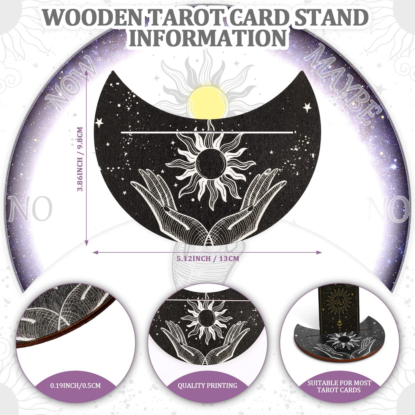 Wooden Tarot Card Case And Wooden Tarot Card Stand Holder, Tarot Cards Box Fortune Telling Trinket Keepsake Box With Pendulum Board Moon Shape Tarot Card Altar Display Stand For Witch (Novel Style)