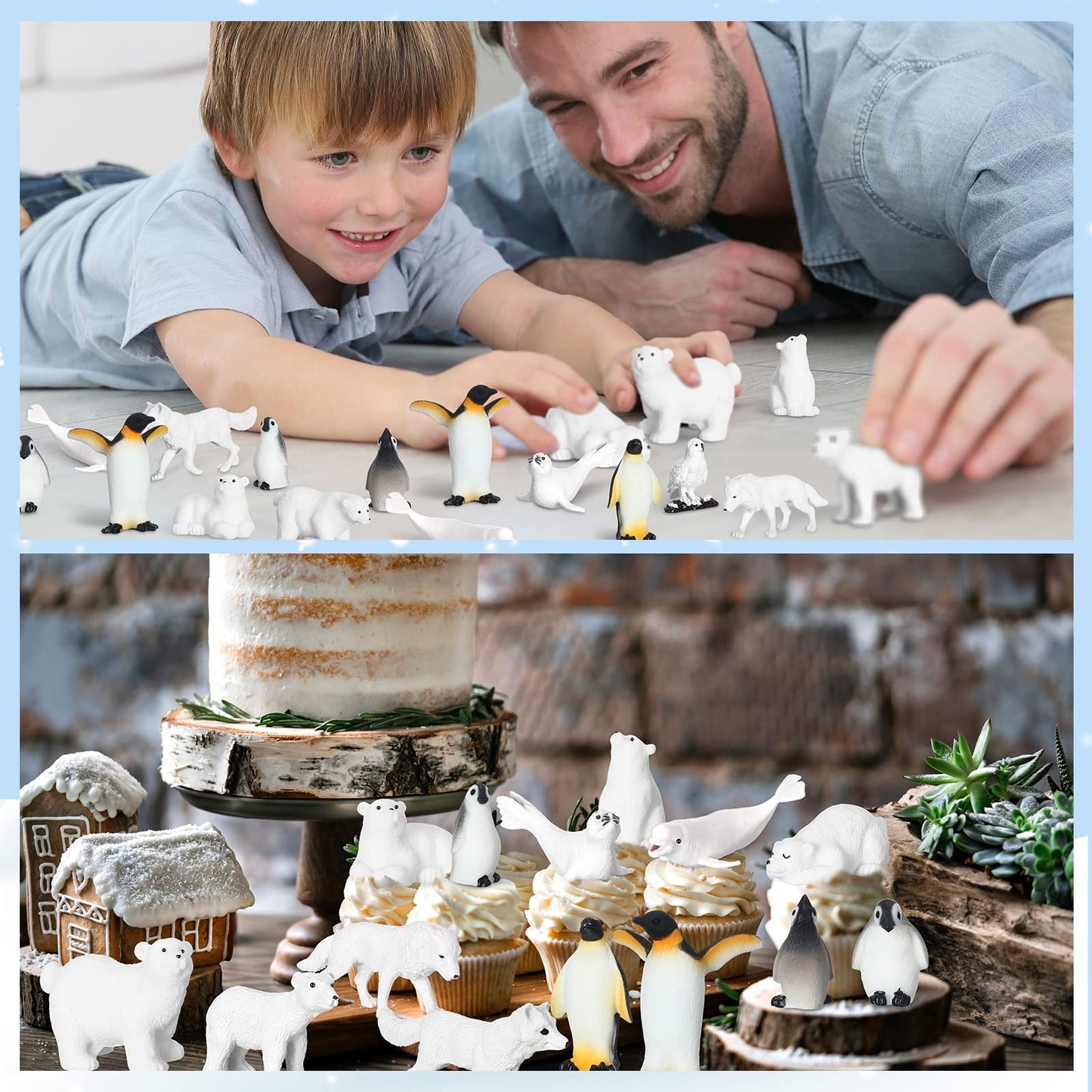 32 Pieces Polar Animals Figurines Antarctic Animals Set Realistic Arctic Animal Figures Toy Playset White Whale Seal Wolf for Teens mature-themeds Party Favor Cake Decoration Craft