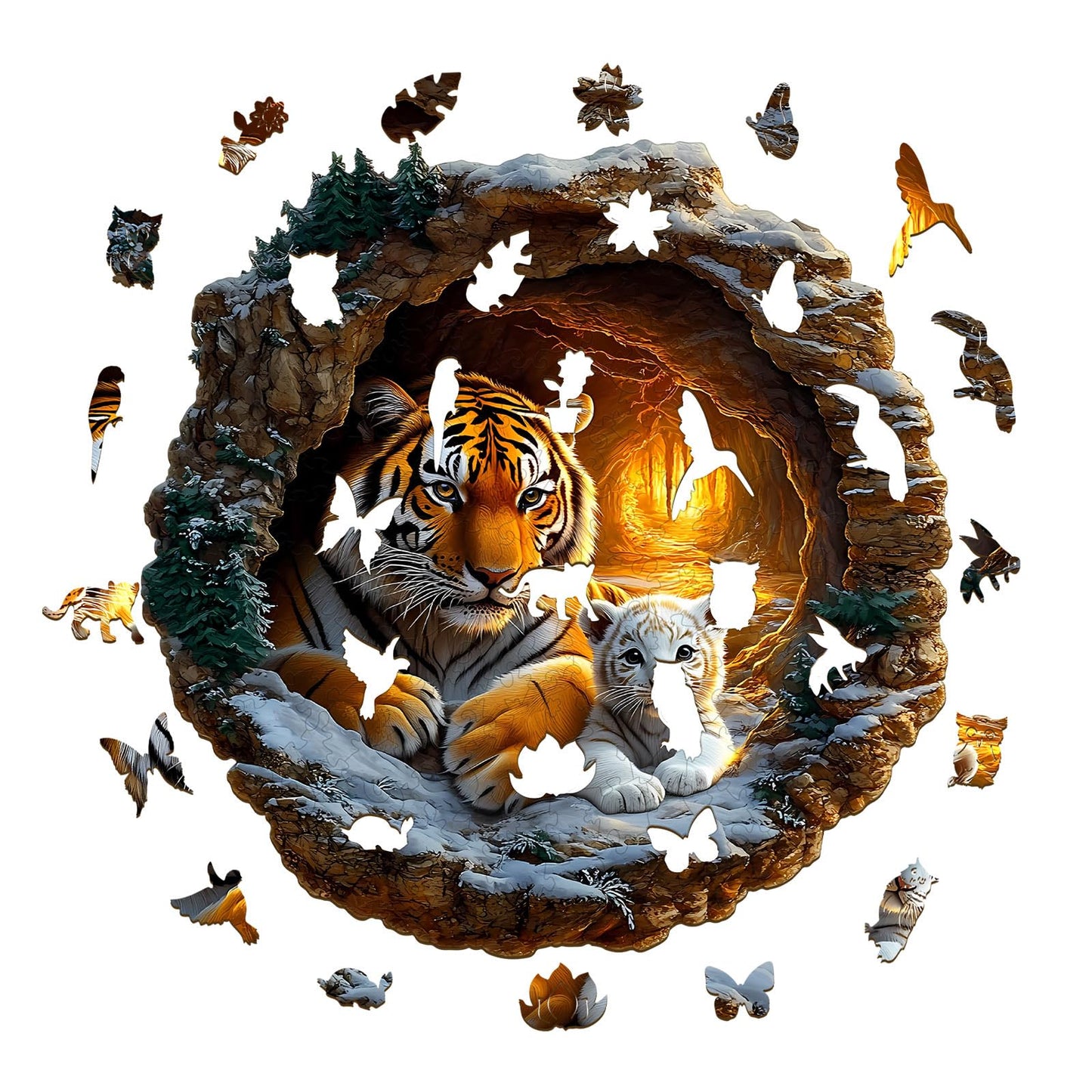 KAAYEE Wooden Puzzles for mature-themeds 200 Pieces Visual 3D Tiger Family Wooden Jigsaw Puzzles Animal Wood Puzzle Gifts for Mother's Day Mom mature-themed Kids Tiger Puzzle(11.4 * 11.4in)