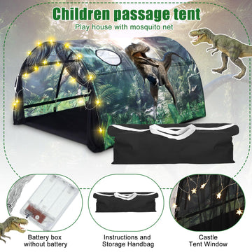 Wowangce Dinosaur Bed Tent For Kids Large Kids Twin Tent Toddler Play Tent With Carry Bag Foldable Tent For Kids With String Lig