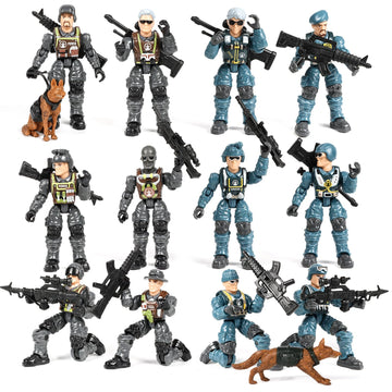 HAPTIME Army Men Action Figures with   Toy Soldiers for Boys  Plastic Army Toys for Boys 6-8  Birthday Gift for Military Collectors (6Pcs Blue + 6Pcs Gray)