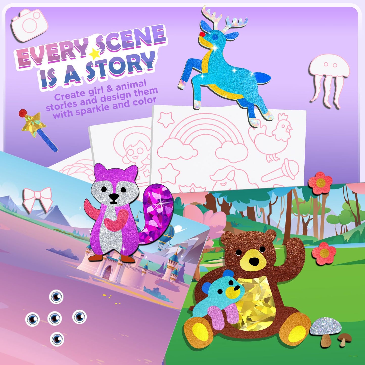 Travel Games Toys for Car Airplane, Foil Arts and Crafts for Kids Ages 4-8, Coloring Sticker Books, No Mess DIY Creative Activit