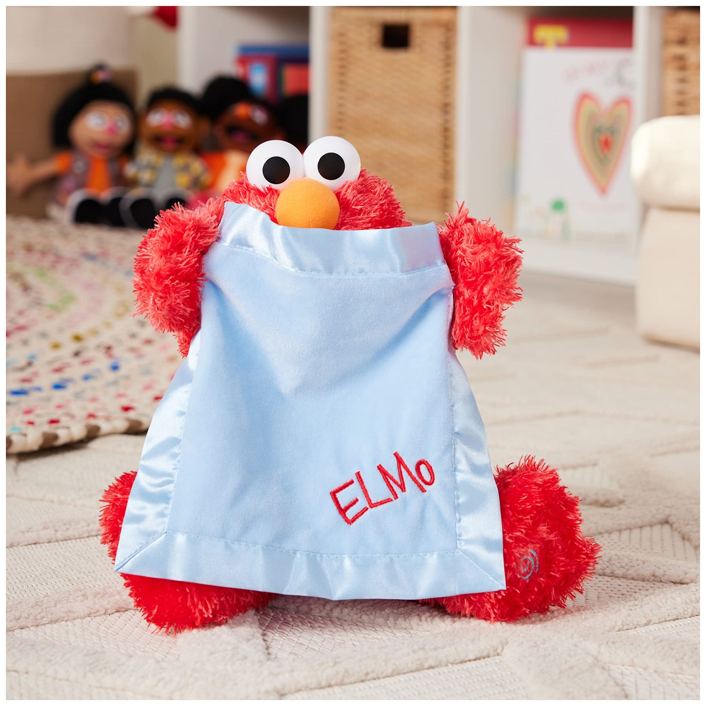 GUND Peek-a-Boo Elmo Plush Toy, Animated Muppet, Red/Blue, 15”, 100% Polyester, Ages 18 Months & Up