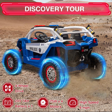 Two Seater 24V Kids Ride On Utv Car, Hetoy 4Wd 300W Motors Powerful Electric Vehicle W/Remote Control, 4 Shock Absorbers, Leathe