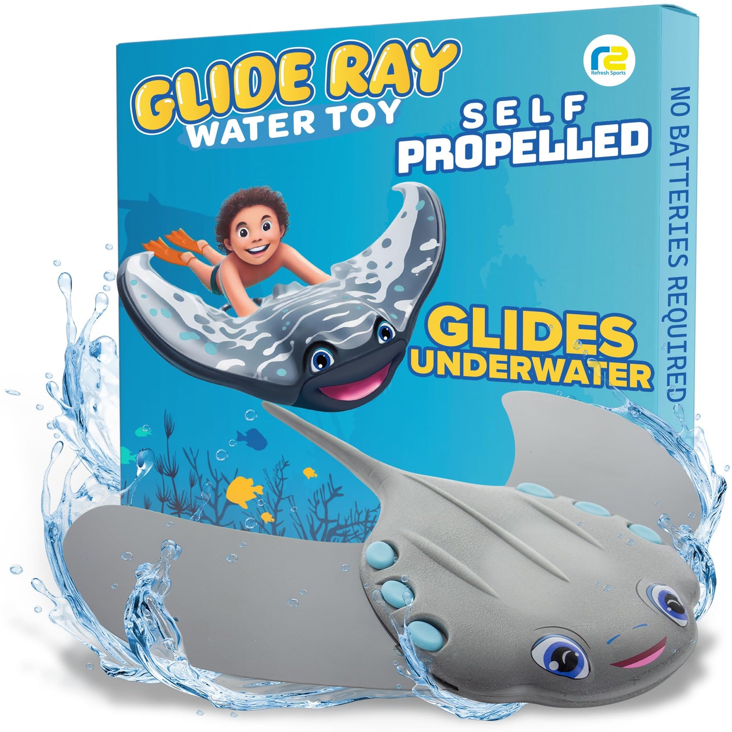 Swimming Pool Toys For Kids: Stingray Pool Torpedo Swim Toy - Self Propelled Water Toy Glides Underwater - Best Water Games & Outdoor Gifts For Boys & Girls - Diving Toys For Kids Ages 4 5 6 7 8 9 10