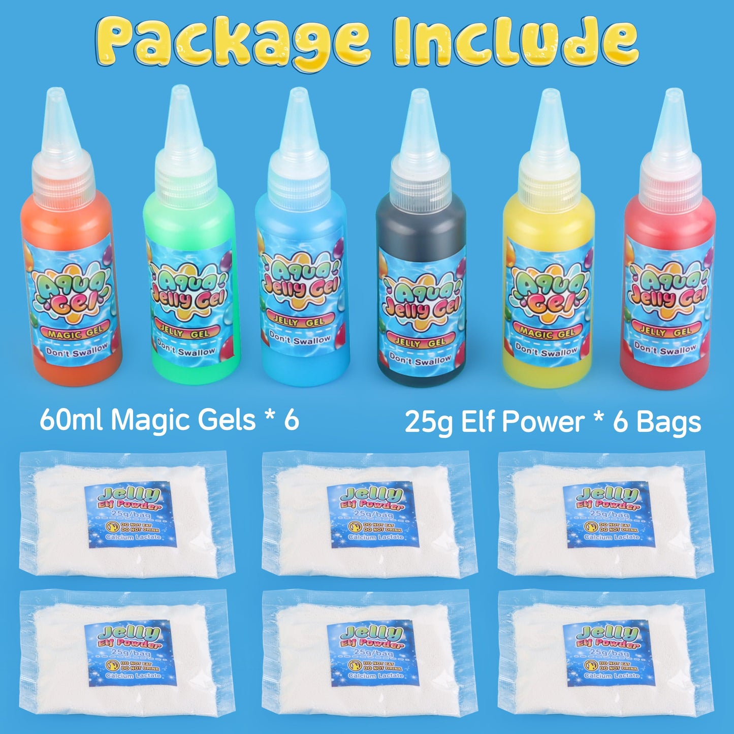 wookidel Magic Water Gel Elf Powder Refill, Aqua Fairy Water Gel Kit Refill with 6PCS Elf Powder and 6 PCS Magic Gels, Aqua Jell