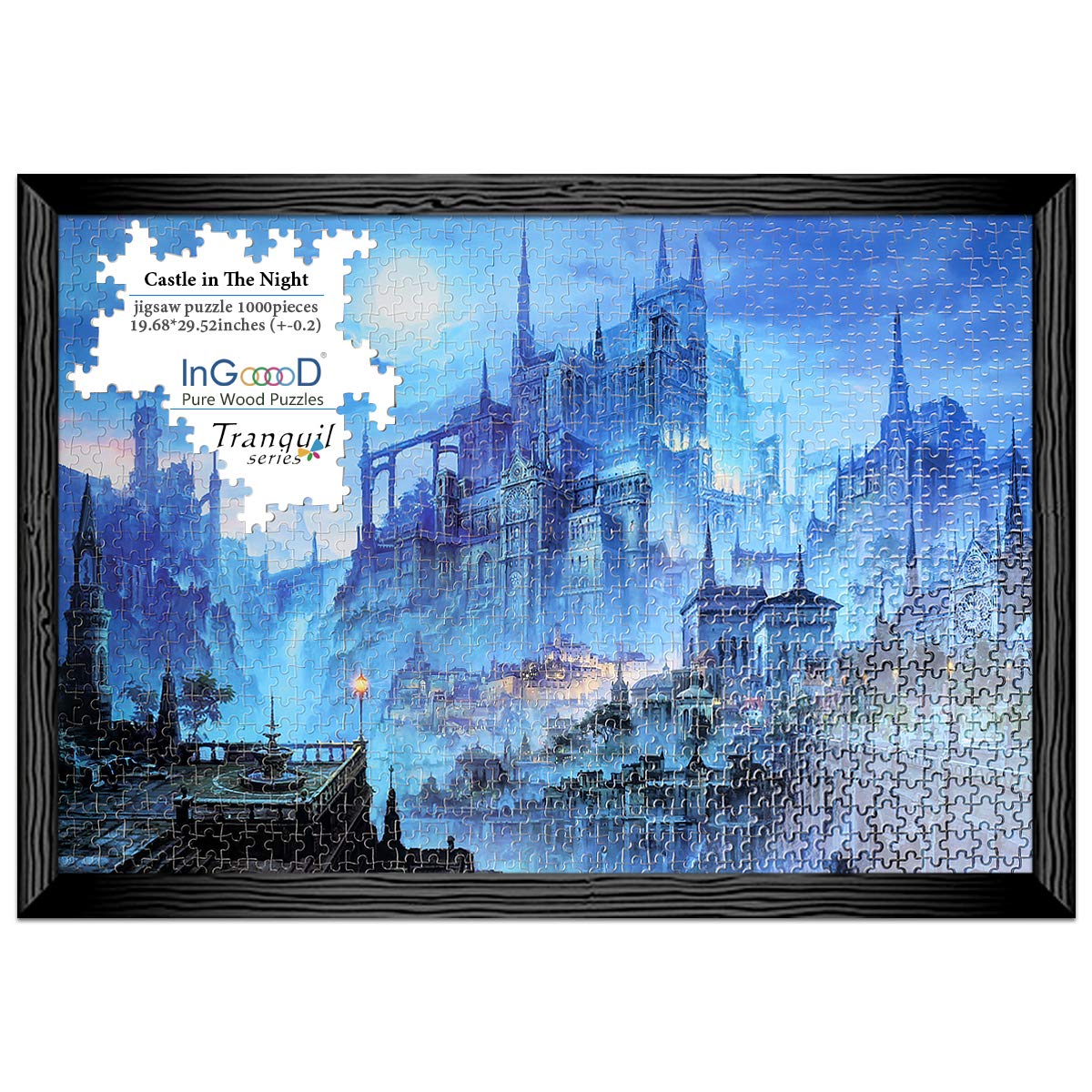 InGooooD- Tranquil Series- Castle in The Night- Basswood Jigsaw Puzzles 1000 Pieces for mature-themed