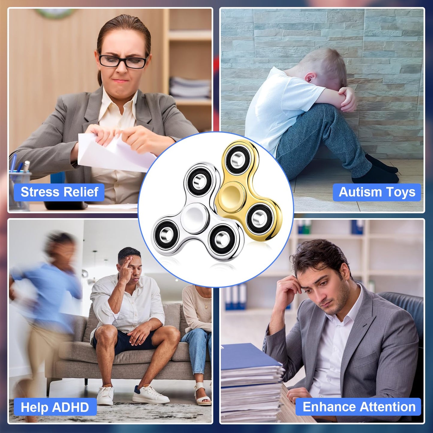 2 Pcs Fidget Toys Adults, Sensory Fidget Spinners For Stress Anxiety Relief, Cool Fidgets Toy For Adhd Autism Birthday Gifts Chr