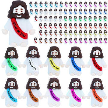 Ilhsty 100 Pcs Little Jesus Figures - Mini Rubber Jesus Toys Jesus Love You For Easter Egg Fillers Egg Hunts Religious Party Fav