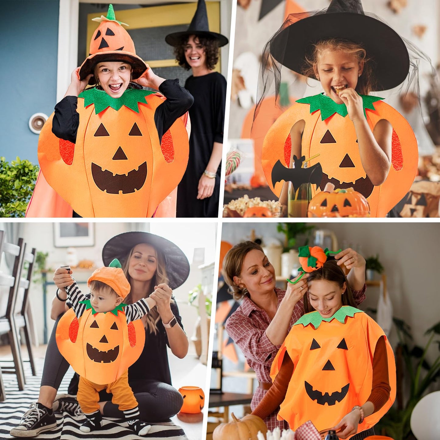 Clooouds 3Pcs Pumpkin Costume For Kids Children Halloween Pumpkin Cosplay Party Clothes With A Hat,A Bag