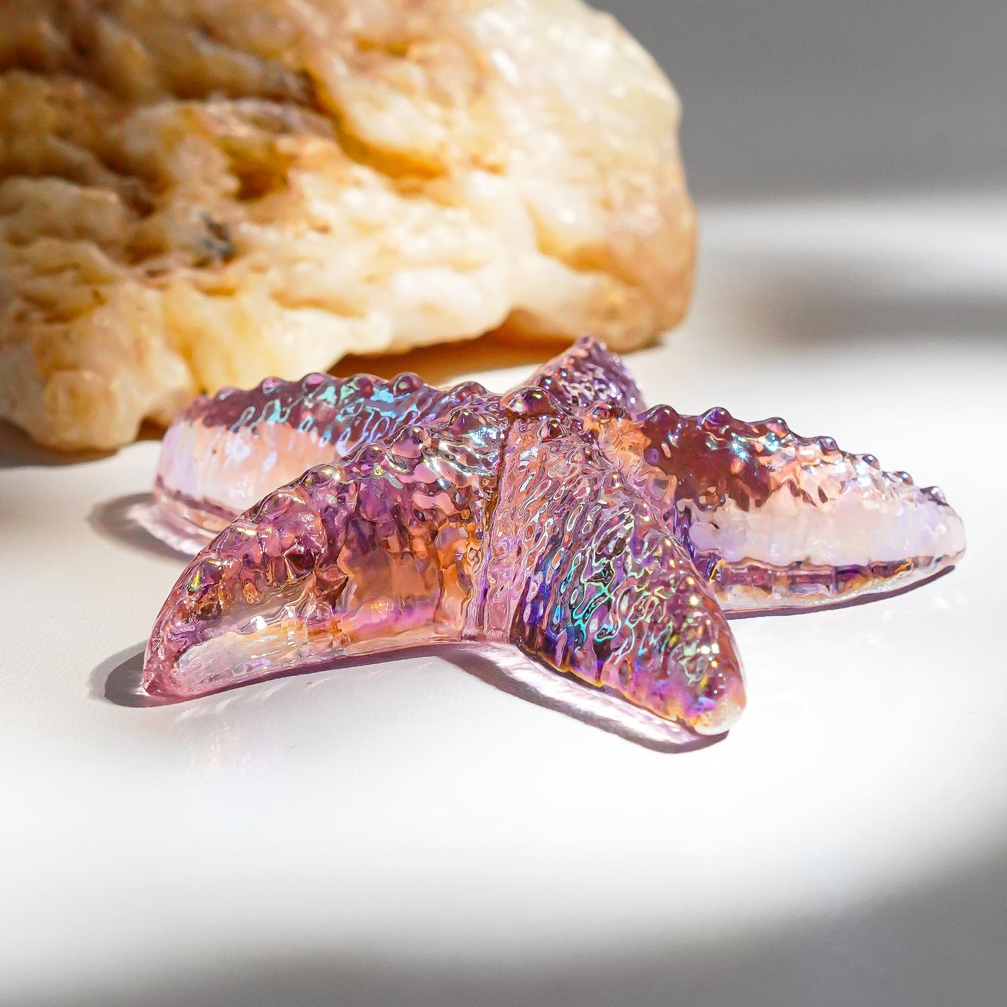 H&D HYALINE & DORA 2.8 Glass Starfish Figurine Handmade Blown Glass Starfish Figurine Tiny Glass Sea Animals Ornament for Aquarium Decor(Pink)