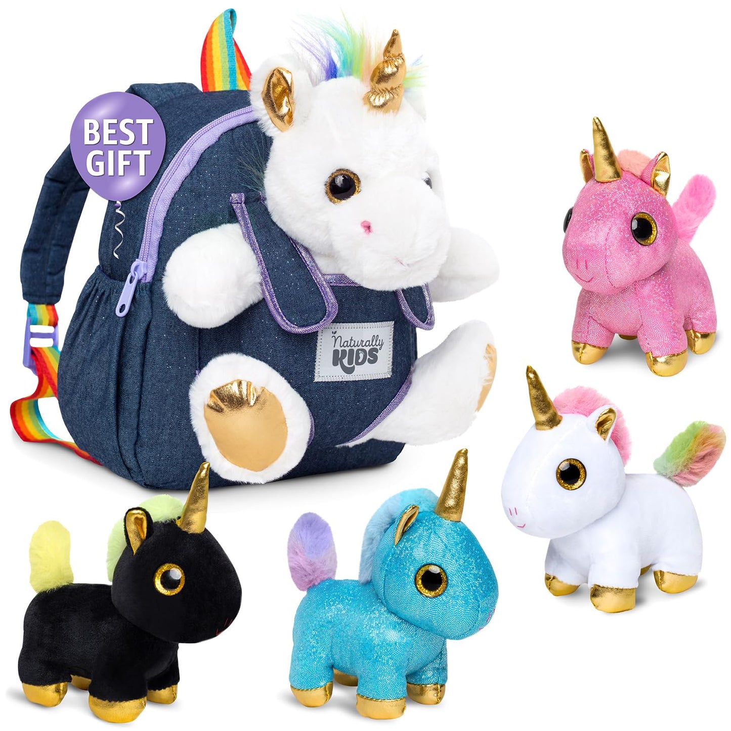 Naturally KIDS Toddler Unicorn Backpack w Plush Unicorn Toys, Gifts for 2-5 Year Old Girls, Toddler Backpack