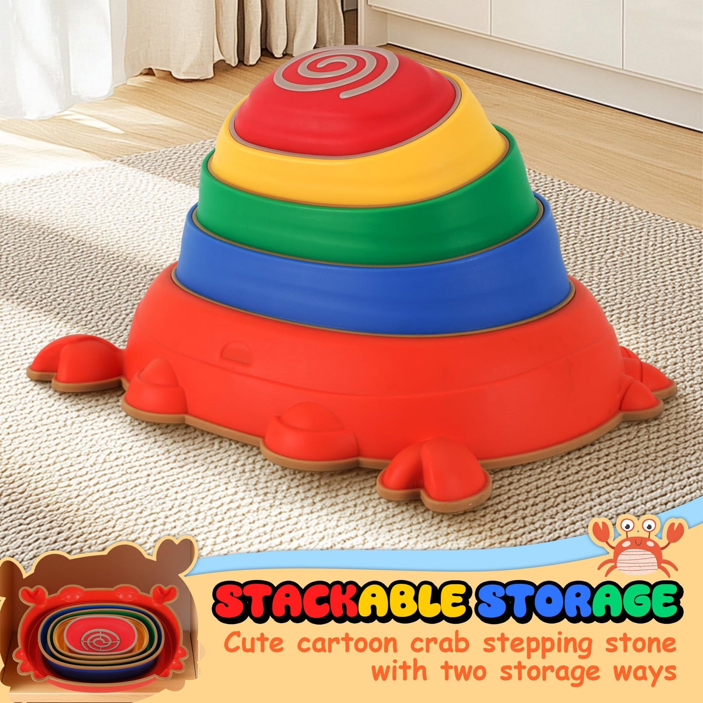 Kirumie Crab Stepping Stones For Kids, Non-Slip Plastic Balance River Stones For Kids, Promoting Children 'S Coordination Skills