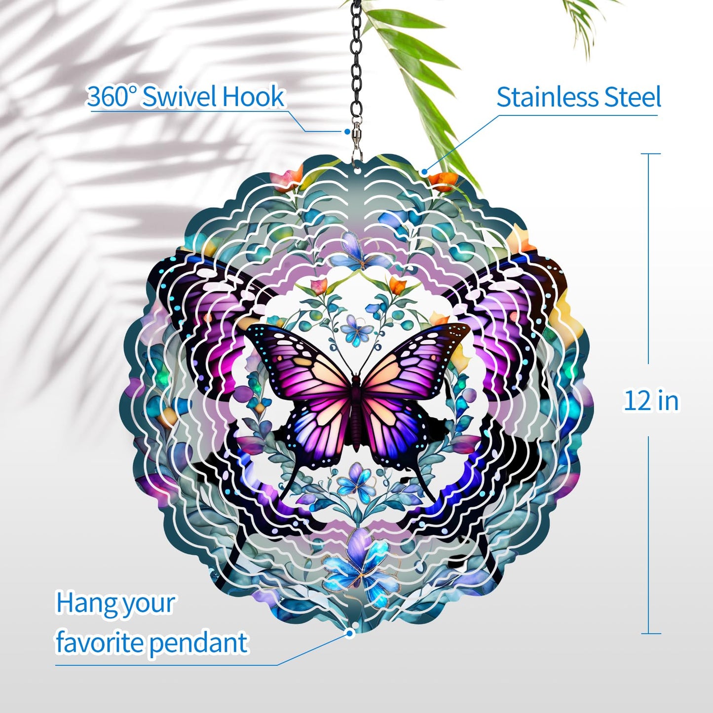 Wind Spinners Outdoor Butterfly - Birthday Gifts For Women Mom Wife Grandma, Hanging Wind Sculptures Wind Spinners, 12 Inch 3D W