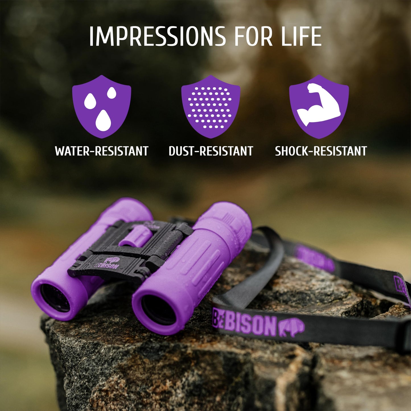 Scotar BeBison Binoculars - 8x21 High Resolution, Compact, Shockproof, Purple - Ideal for Kids & Adults, Bird Watching & Outdoor Play