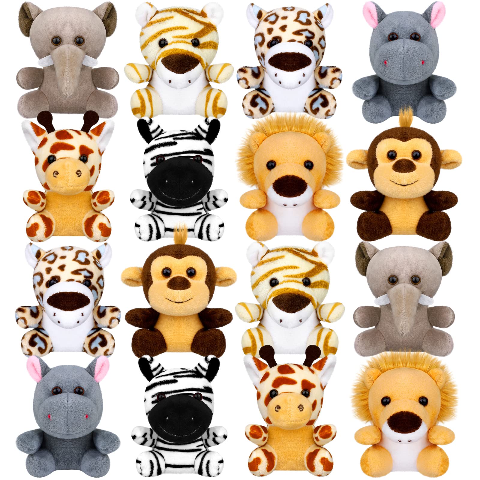 Elcoho 16 Pieces Safari Mini Stuffed Jungle Animal Set Small Stuffed Forest Animal 3.75 Inch Animal Keychain Plush Toys For Animal Themed Parties Kids Birthday(Sitting)