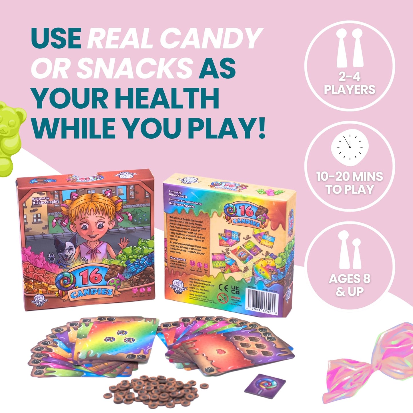16 Candies | Candy Themed Travel Size Board Game That Kids Love! | Fun Set Collection Card Game | 2-4 Players, Ages 8+ | Easy To