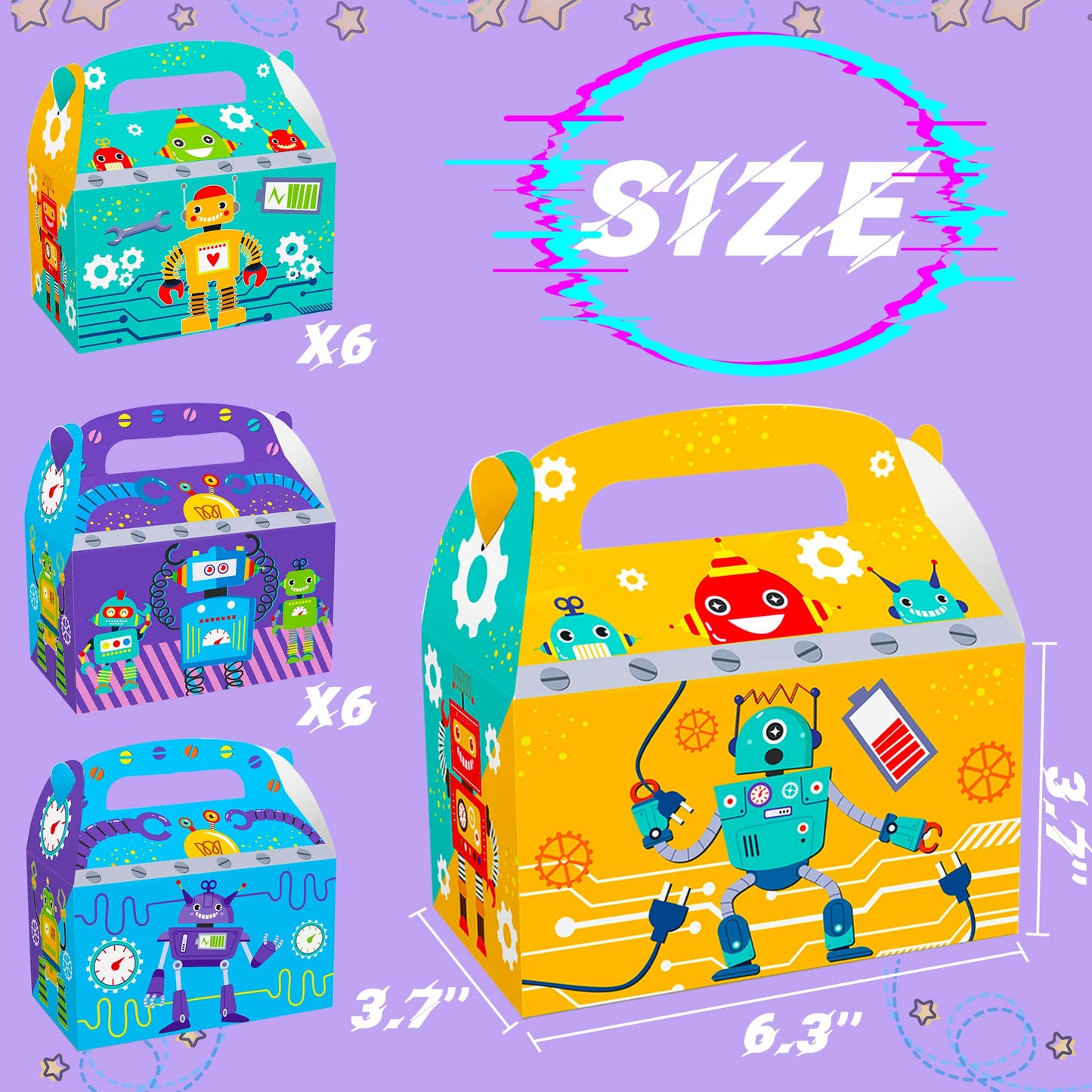 LaVenty 12 PCS Robot Birthday Party Favors Boxes Robot Birthday Party Supplies Robot Birthday Party Favors Bags Robot Birthday B