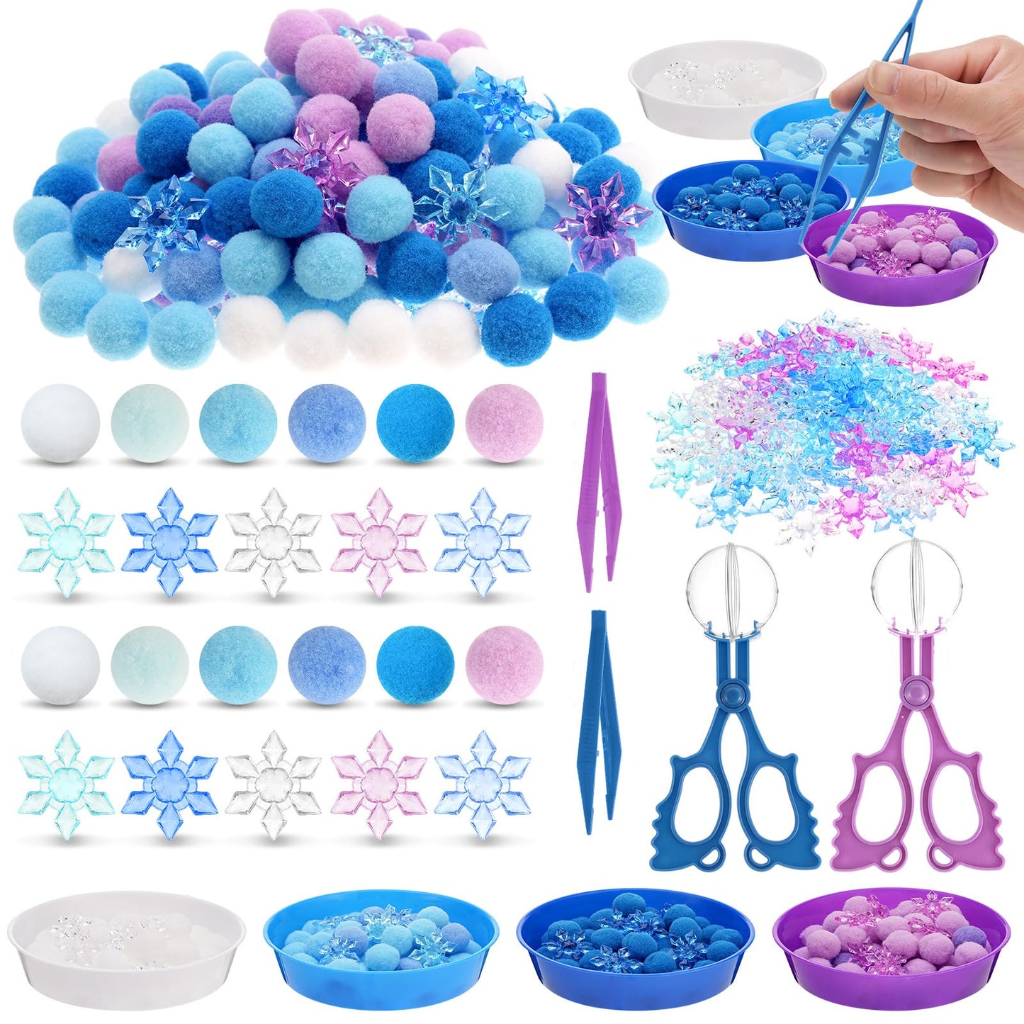 Oaxntgw 208 Pcs Winter Sensory Bin Items Winter Frozen Snowflake Counting Sorting Sensory Bin Filler Fine Motor Acrylic Frozen S