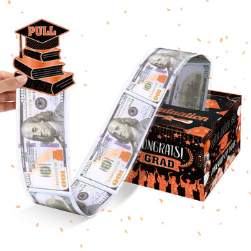Graduation Money Box For Cash Gift Pull,Orange Black Graduation Gift Surprise Money Box With Pull Out Happy Graduation Congrat G