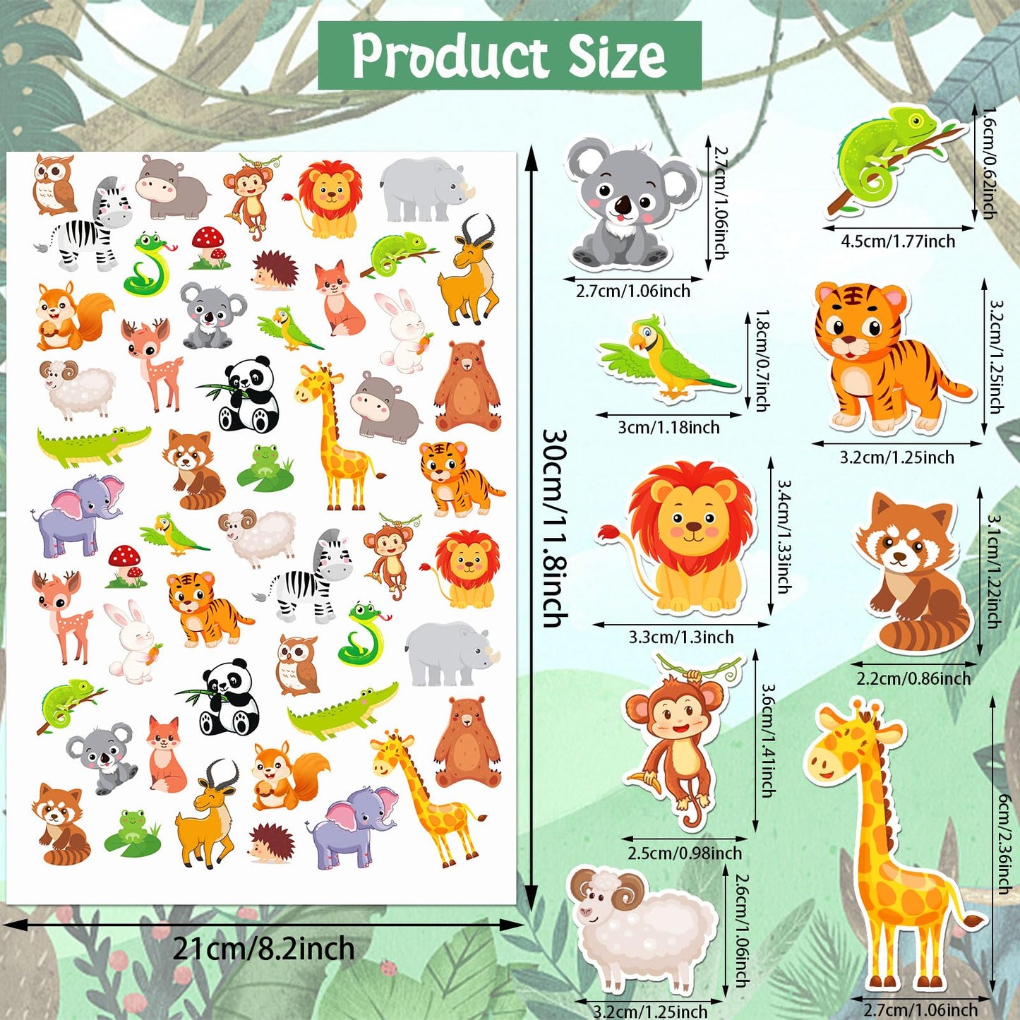 Julbear 300 Pieces Animals Foam Stickers Bulk Self-Adhesive Cartoon Forest Animals Reward Stickers For Arts Crafts Animals Fores