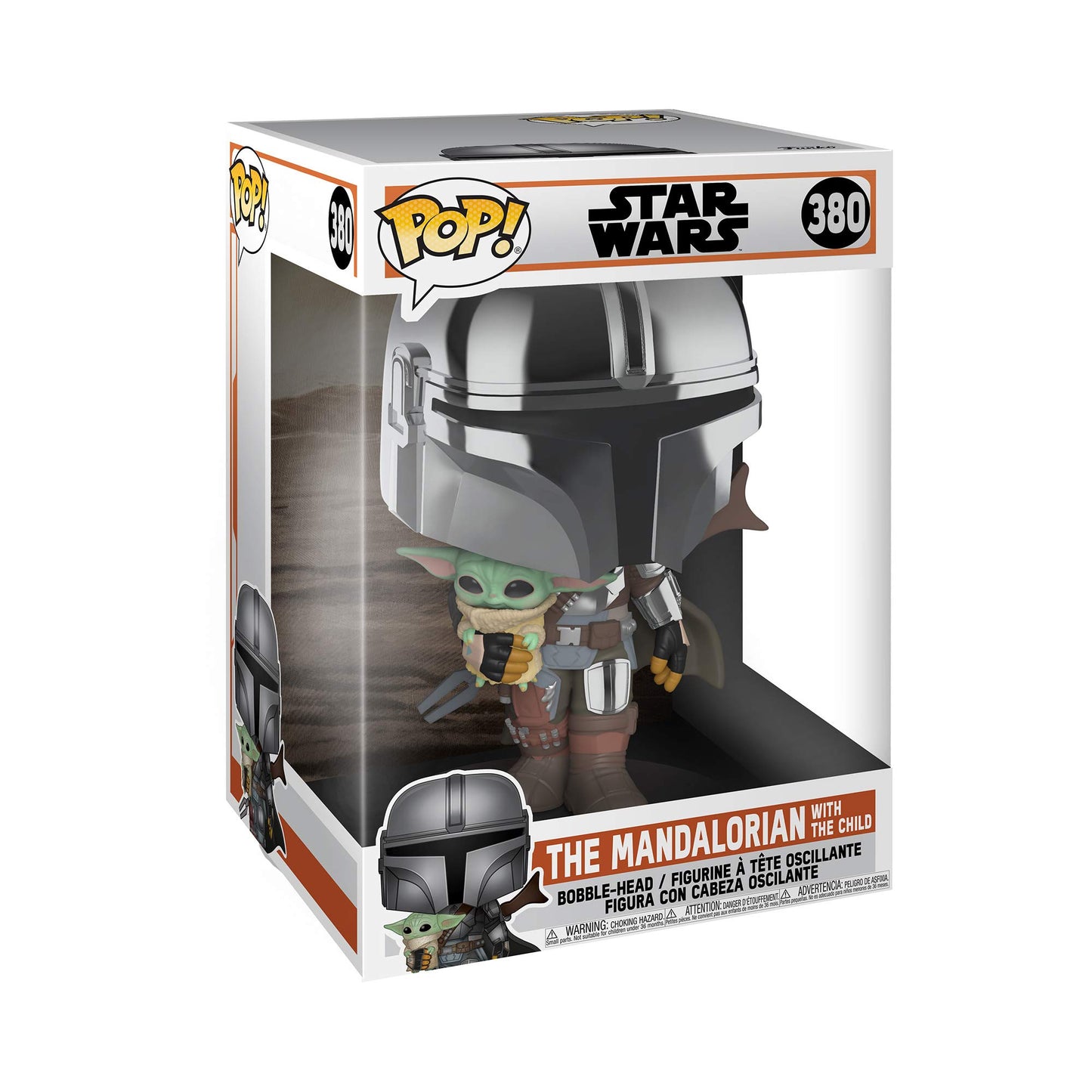Funko Pop! Star Wars The Mandalorian 10 Inch Vinyl Figure - Chrome Mandalorian with The Child, Multicolor, Model 49931