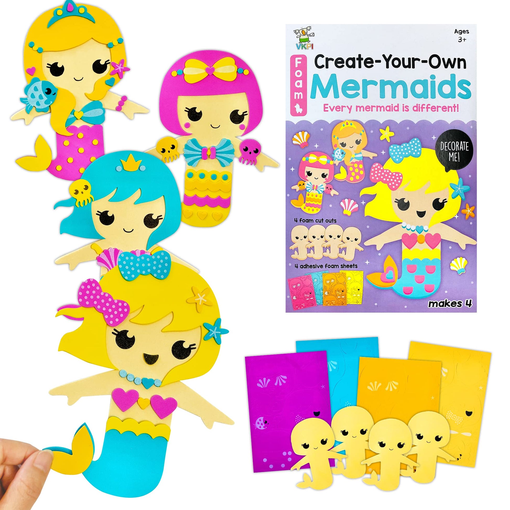 Vkpi 4 Pieces Eva Foam Art Crafts Gift Kit, Creative Make Your Own Mermaids, Cartoon Foam Paper Craft Projects For Kids Ages 4+