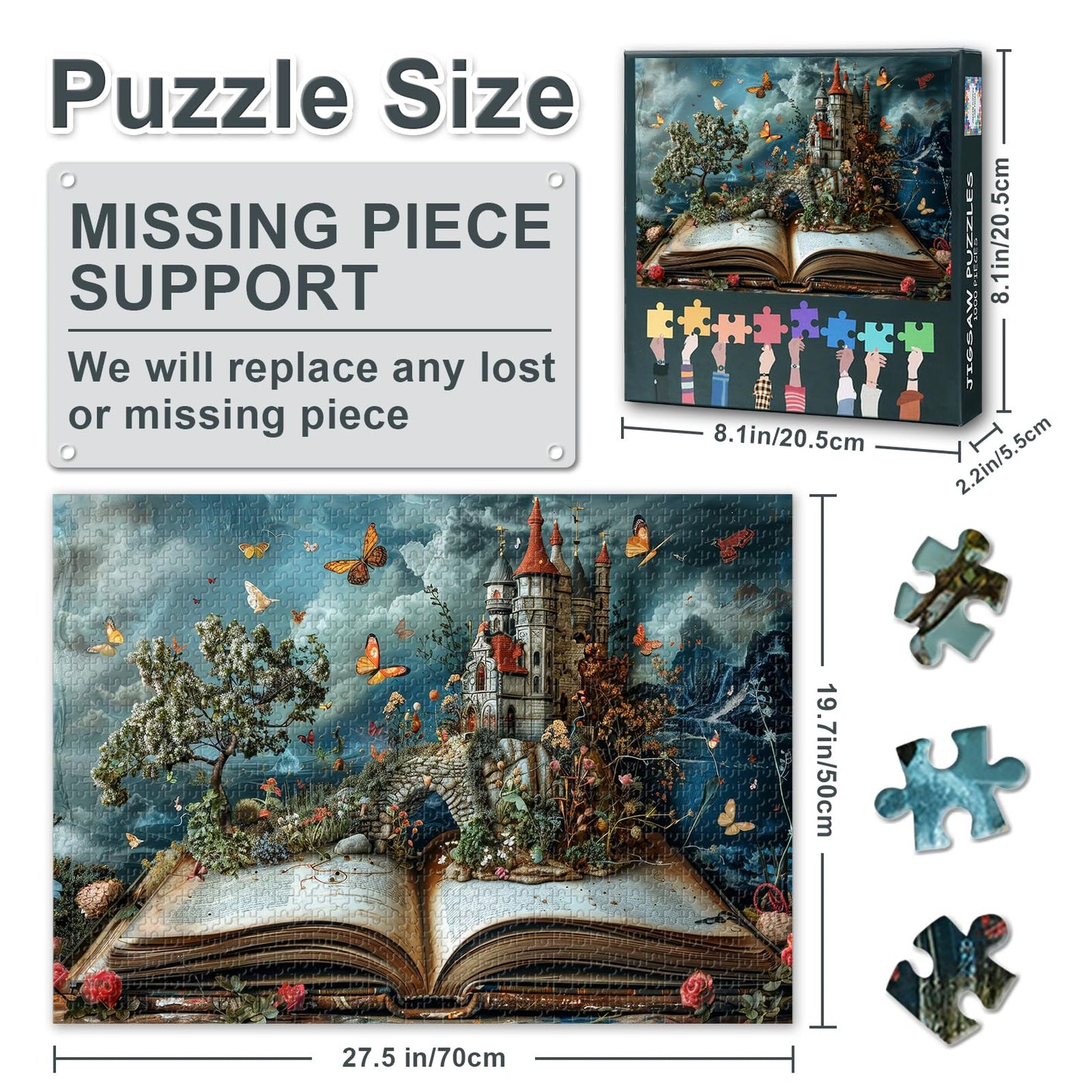 Jigsaw Puzzles for mature-themeds Fantasy World Inside of The Book Puzzle Flowers Knowledge Butterfly Puzzles Castle Puzzles for mature-themeds 1000 Pieces-Landscape Challenge Impossible Games